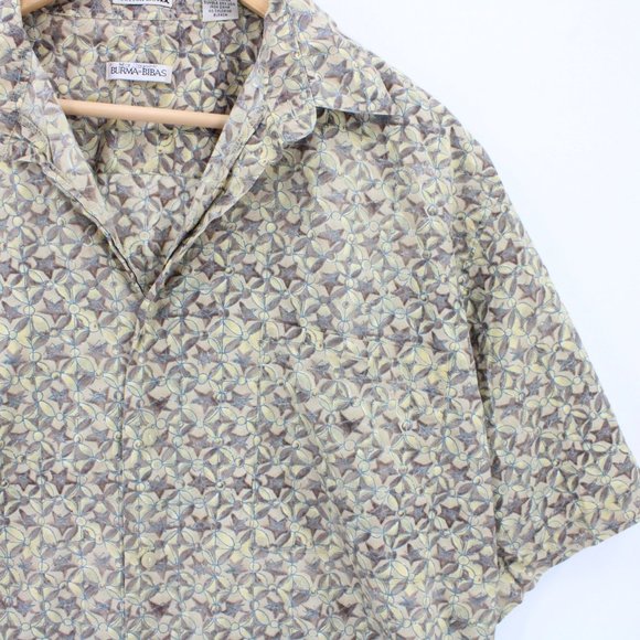 Vintage Burma Bibas Hawaiian Shirt Mens Beige Button Down Collared Size Large L - Picture 2 of 10